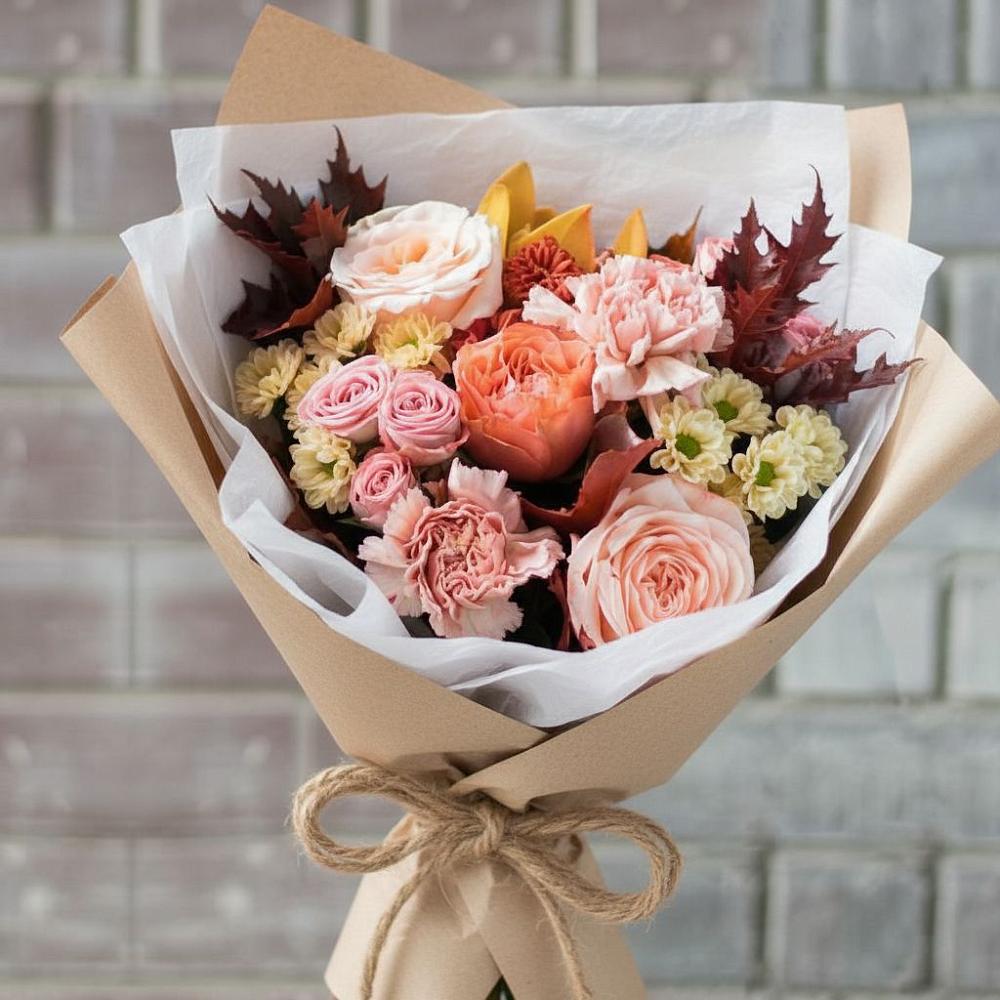 Букет осеннее настроение в Костроме Букет цветов из: Гвоздики, Хризантемы и Розы в Костроме