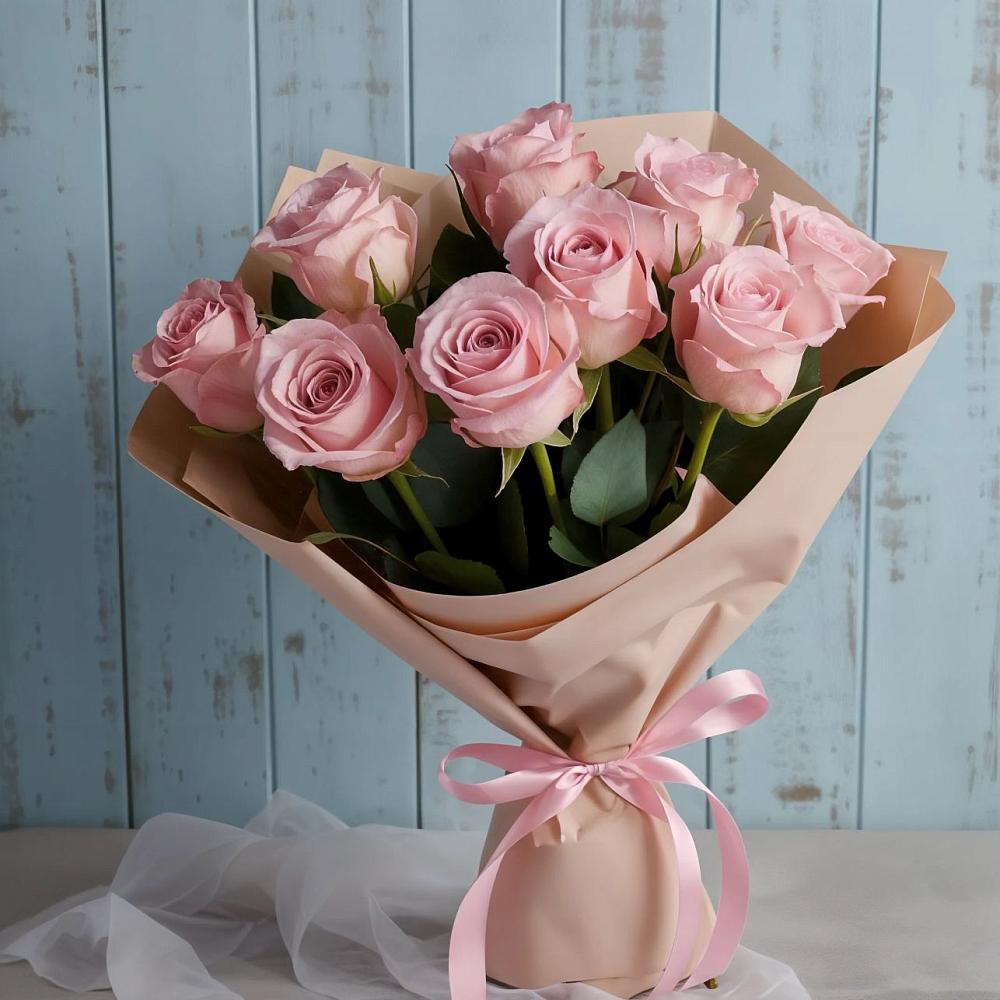 9 розовых роз в Костроме Букет цветов из: Розы в Костроме