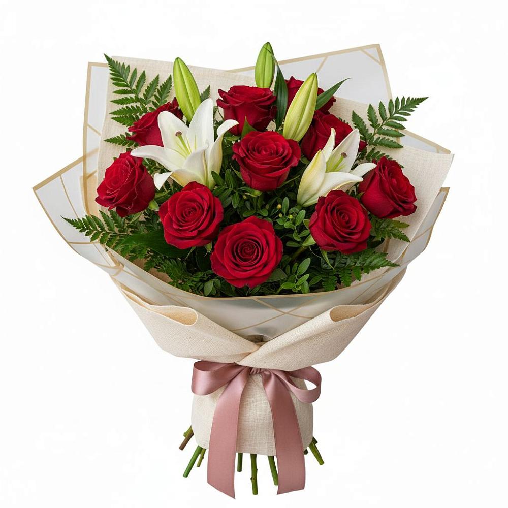 Букет высокая поэзия в Костроме Букет цветов из: Лилии и Розы в Костроме