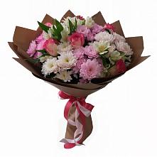 Букет Розовое очарование в Костроме Букет цветов из:  Хризантемы, Альстромерии и Розы в Костроме